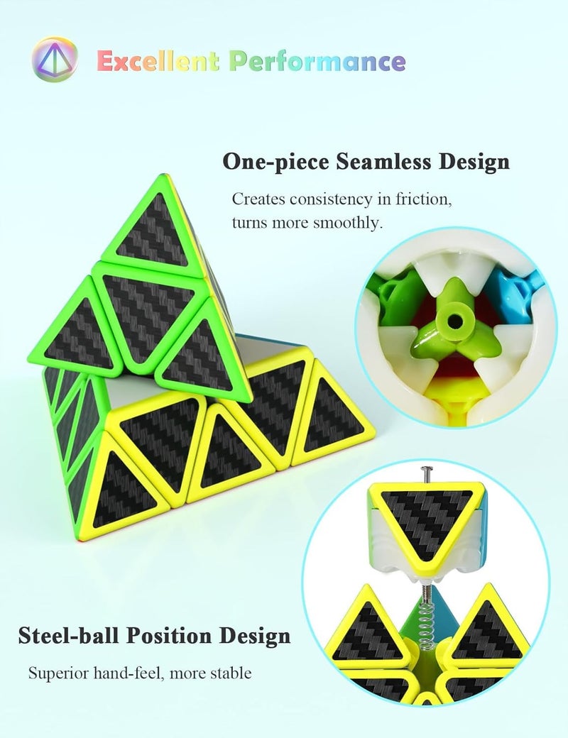 Roxenda Speed Cube Set, Speed Cube Bundle of 2x2 3x3 4x4 and Pyramid Cube Smoothly Magic Cubes Collection for Kids Teens & Adults [4 Pack] (Carbon Fiber) - Image 5